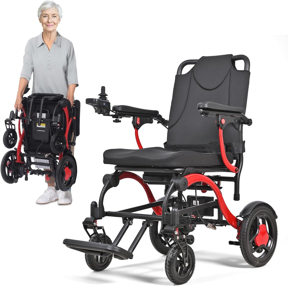 Ultra light Folding Electric Wheelchair With Joystick Control MK9005 Red