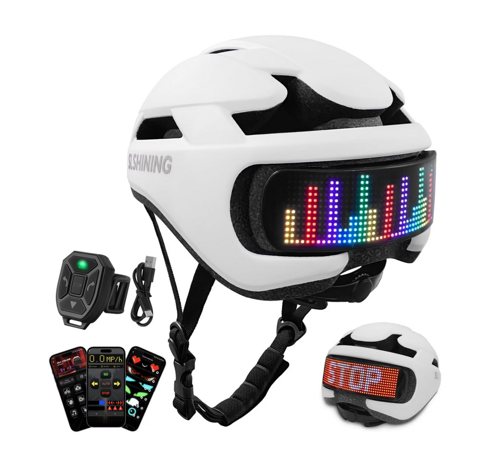 SLSHINING Bike/scooter Helmet White, Smart APP LED, with Turn Signals Remote Control.