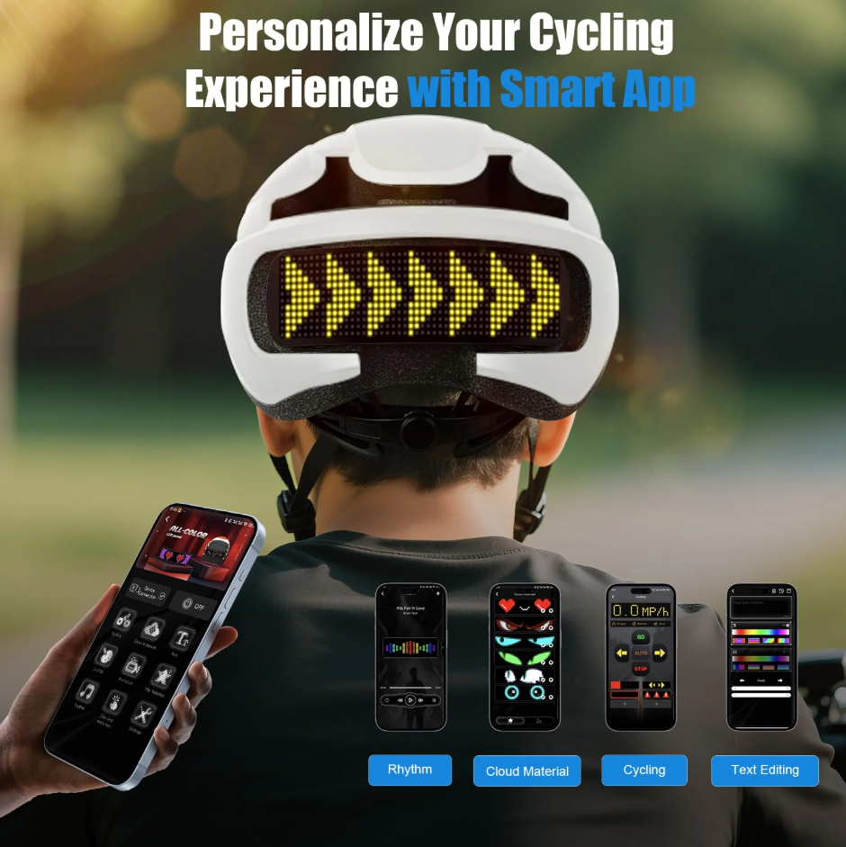 SLSHINING Bike/scooter Helmet White, Smart APP LED, with Turn Signals Remote Control.
